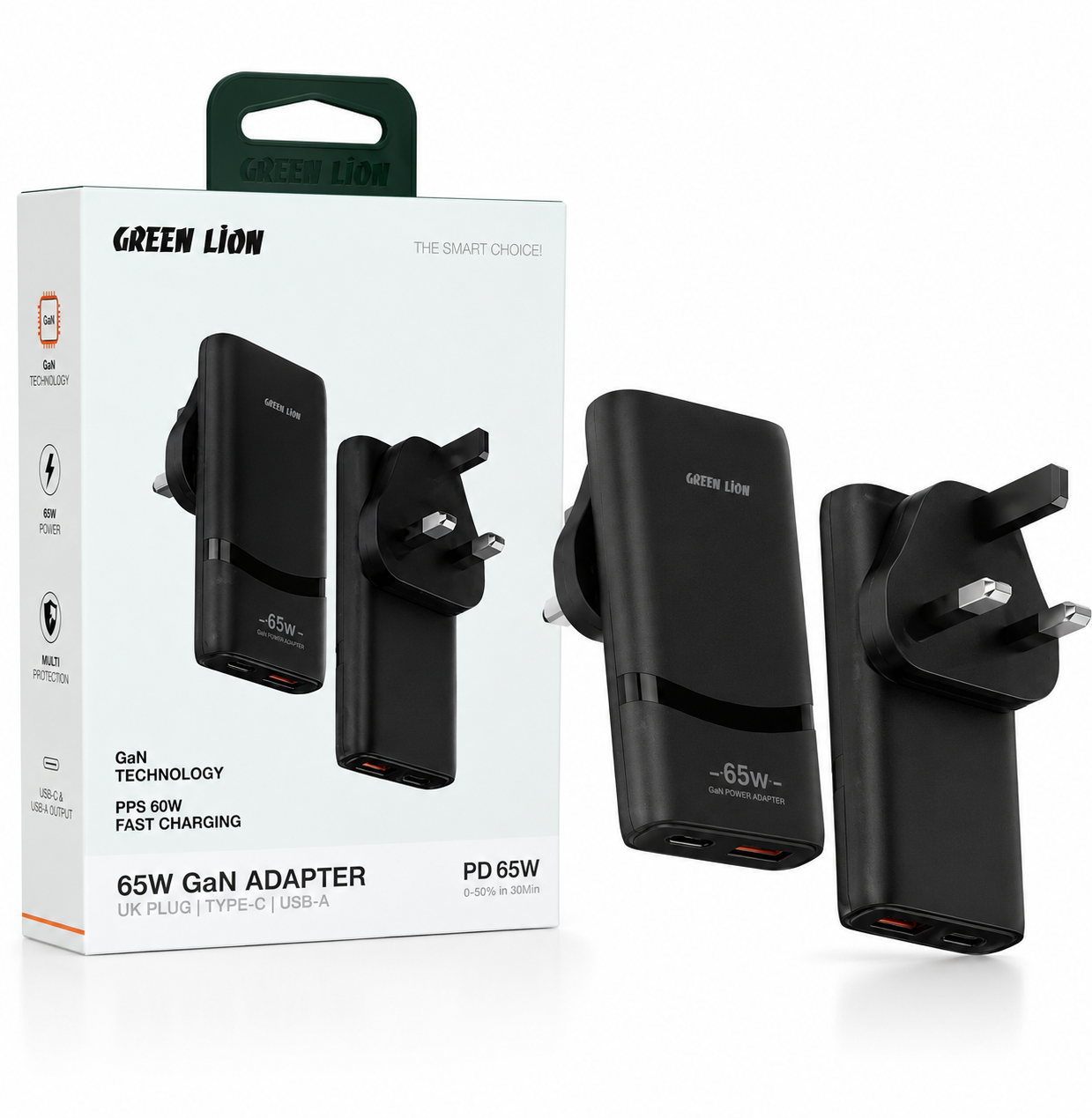 آداپتور شارژ پاور  بانک Green Lion 65W GaN مدل UK Plug