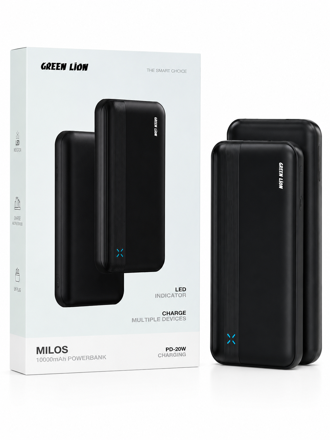 پاوربانک Green Lion Milos ظرفیت 10000 میلی‌آمپرساعت
