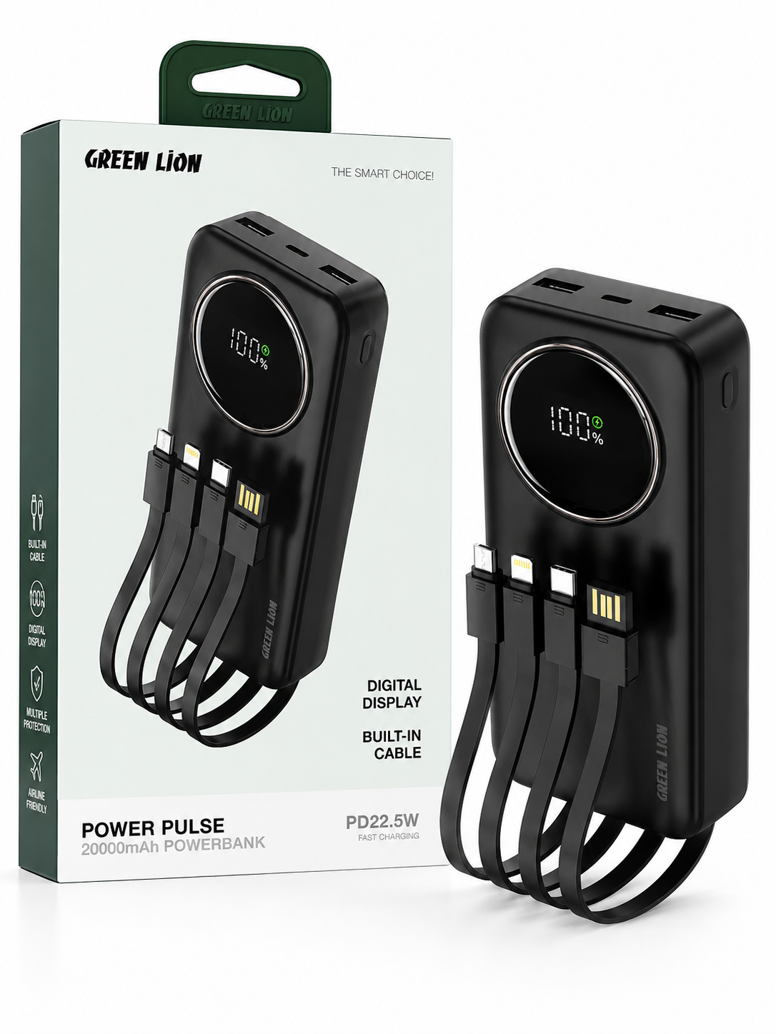 پاوربانک Green Lion Power Pulse ظرفیت 20000 میلی‌آمپرساعت
