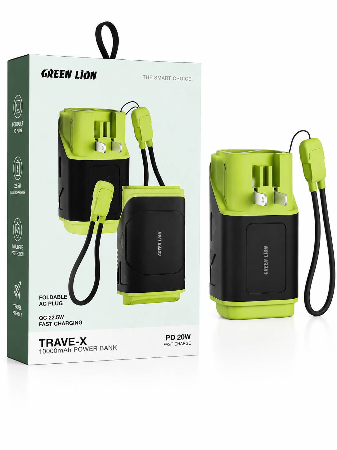 پاوربانک Green Lion Trave-X ظرفیت 10000 میلی‌آمپرساعت