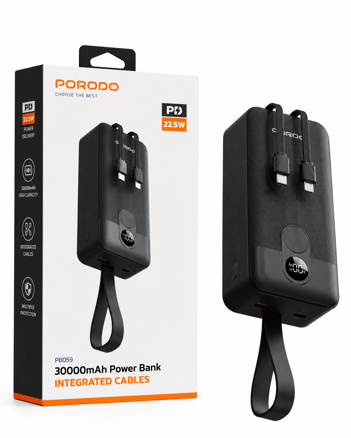 پاوربانک Porodo ظرفیت 30000 میلی‌آمپرساعت مدل PB059