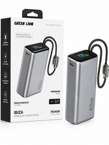 پاوربانک گرین لاین مدل IBIZA ظرفیت 20000 میلیآمپر ساعت