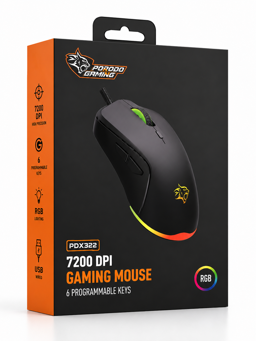 ماوس گیمینگ سیمی Porodo Gaming PDX322 RGB