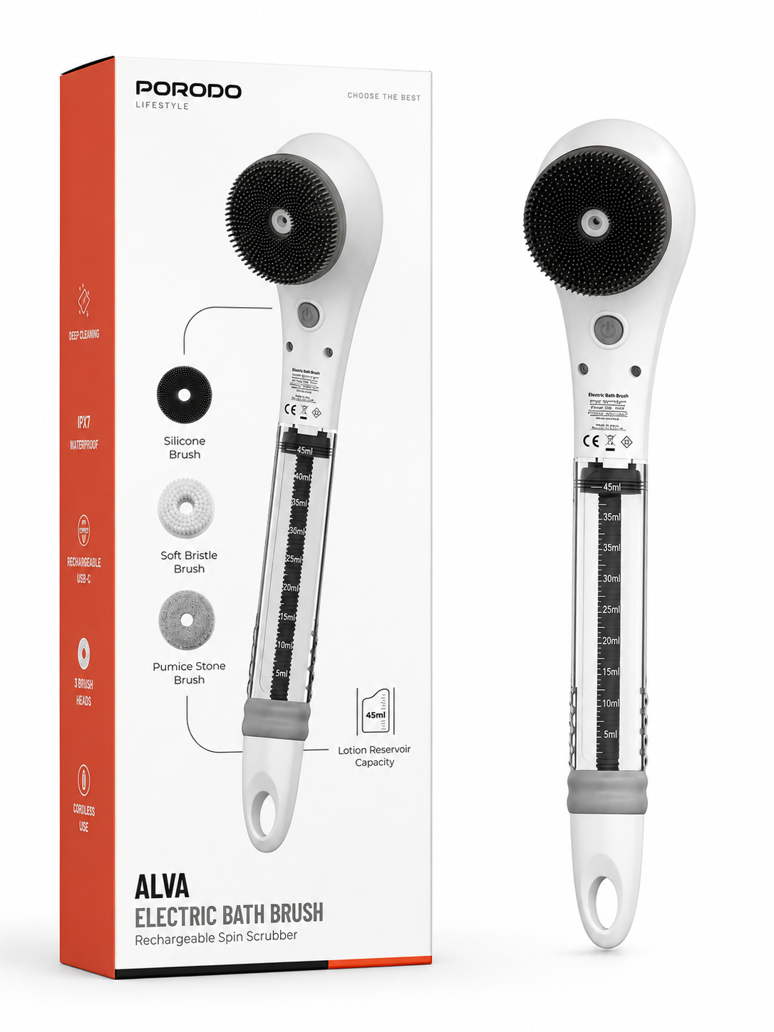 برس حمام برقی Porodo ALVA Rechargeable Spin Scrubber