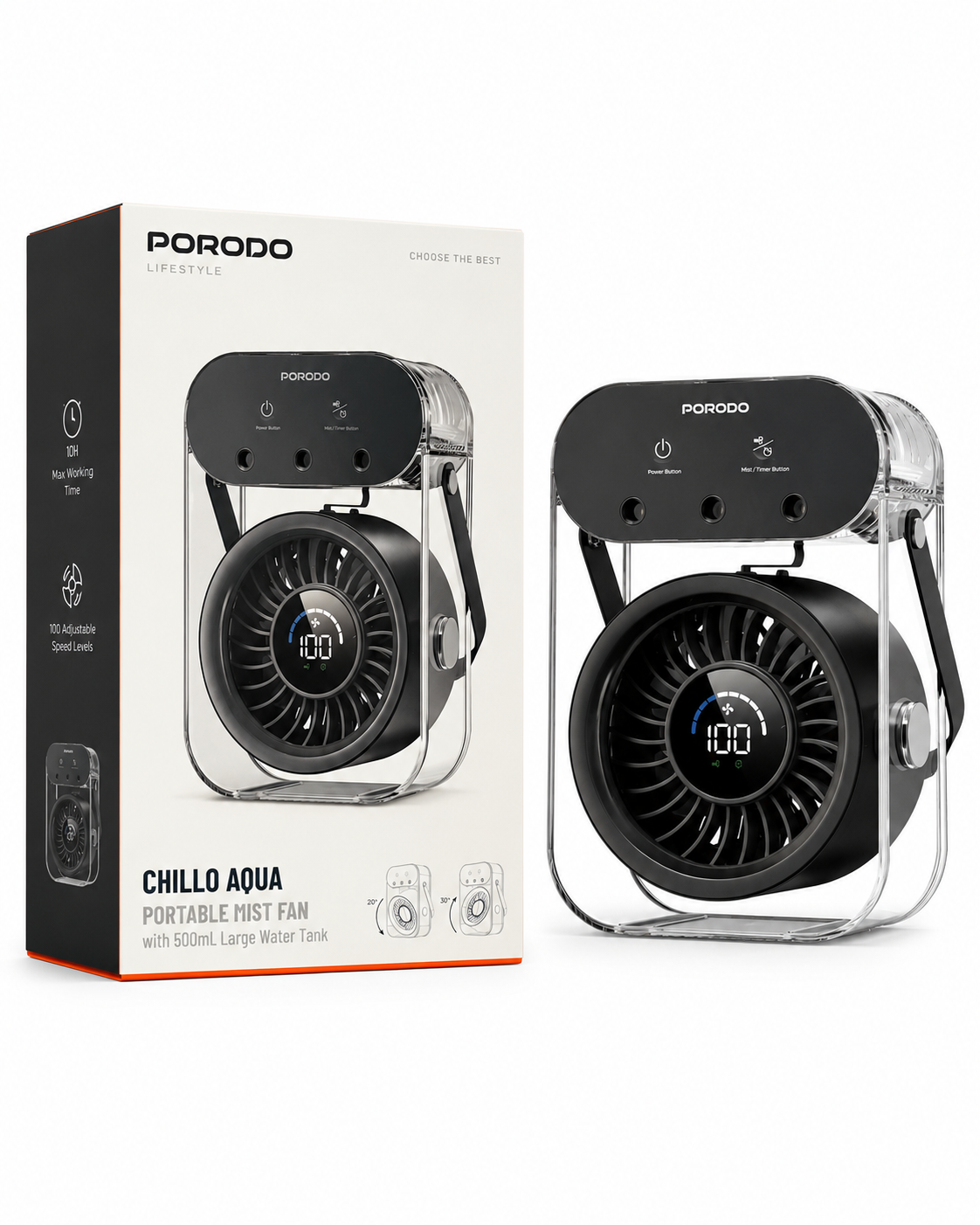 فن و مه‌پاش شارژی Porodo Chillo Aqua Portable Mist Fan