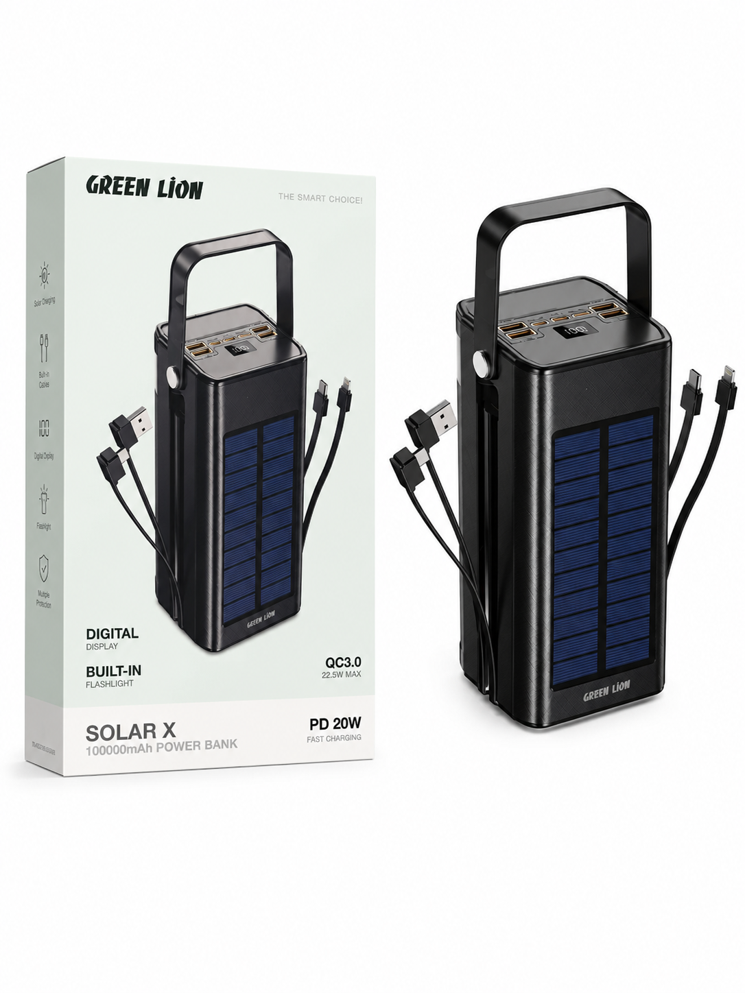 پاوربانک خورشیدی گرین لاین Solar X ظرفیت 100000 میلی‌آمپرساعت