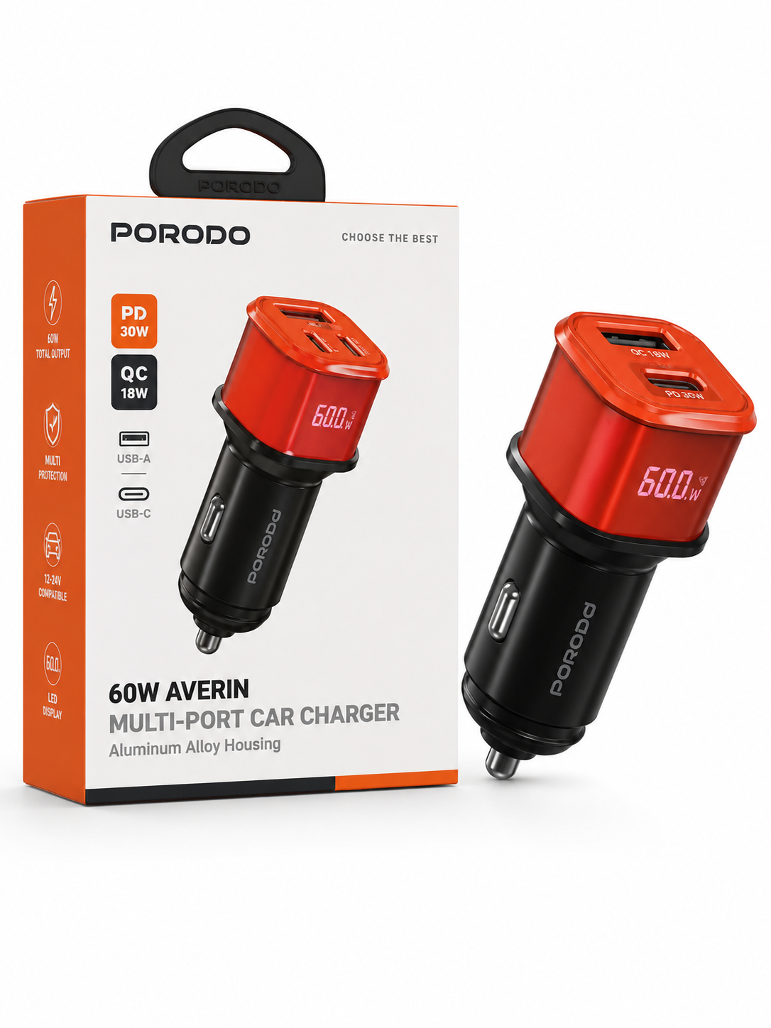 شارژر فندکی پورودو مدل 60W Averin Multi-Port Car Charger