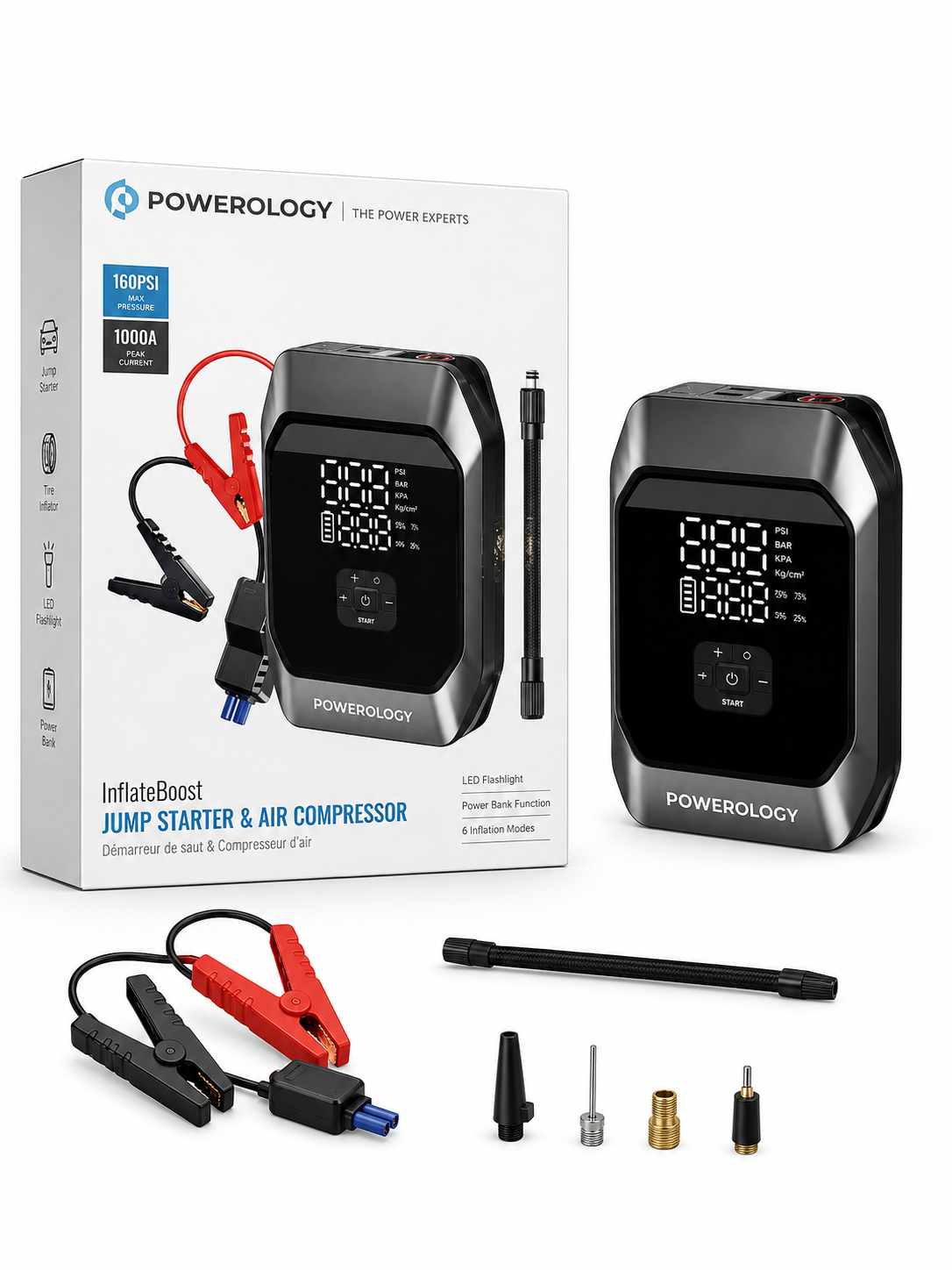 جامپ استارتر و کمپرسور باد Powerology مدل InflateBoost