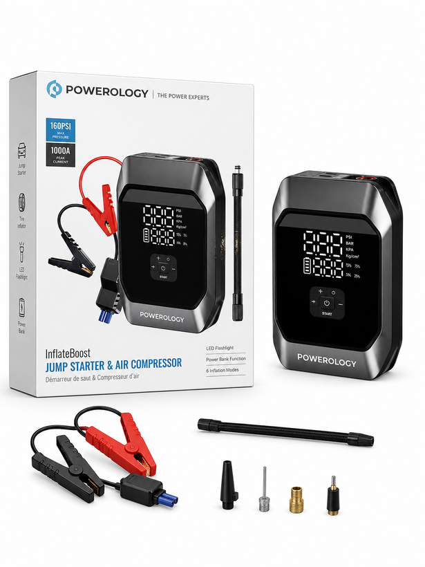 جامپ استارتر و کمپرسور باد Powerology مدل InflateBoost