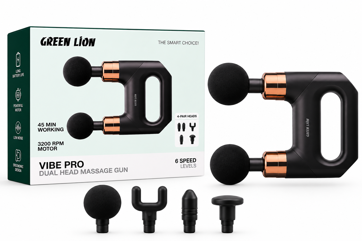 ماساژور تفنگی Green Lion مدل Vibe Pro Dual Head