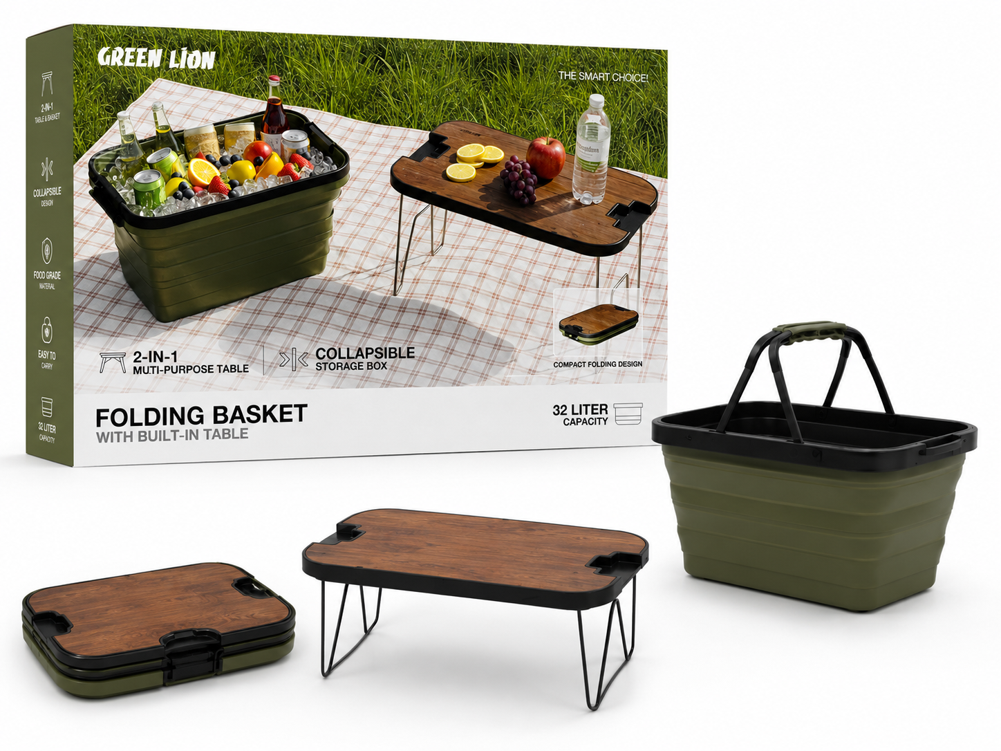 ست میز و مخزن یخ Green Lion مدل Folding Basket with Built-In Table