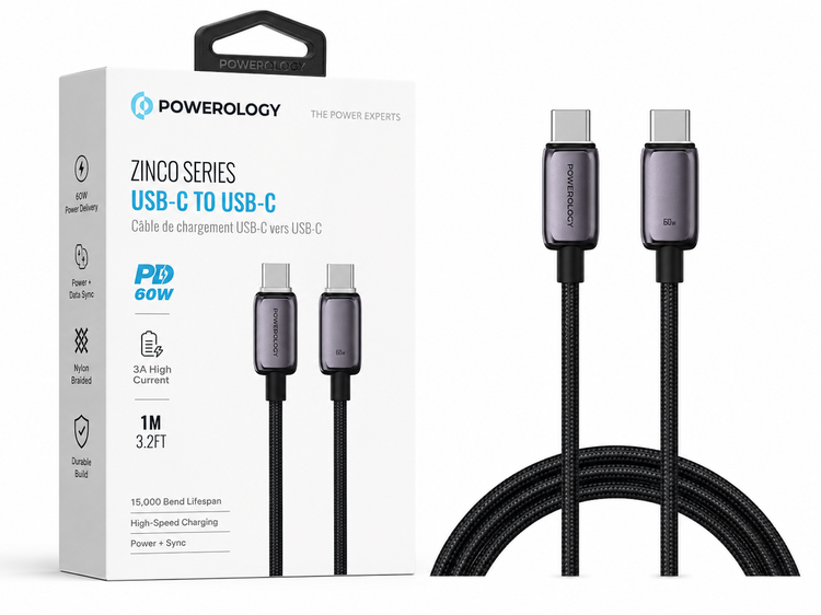 کابل USB-C به USB-C پاورولوژی Zinco Series 60W یک متری