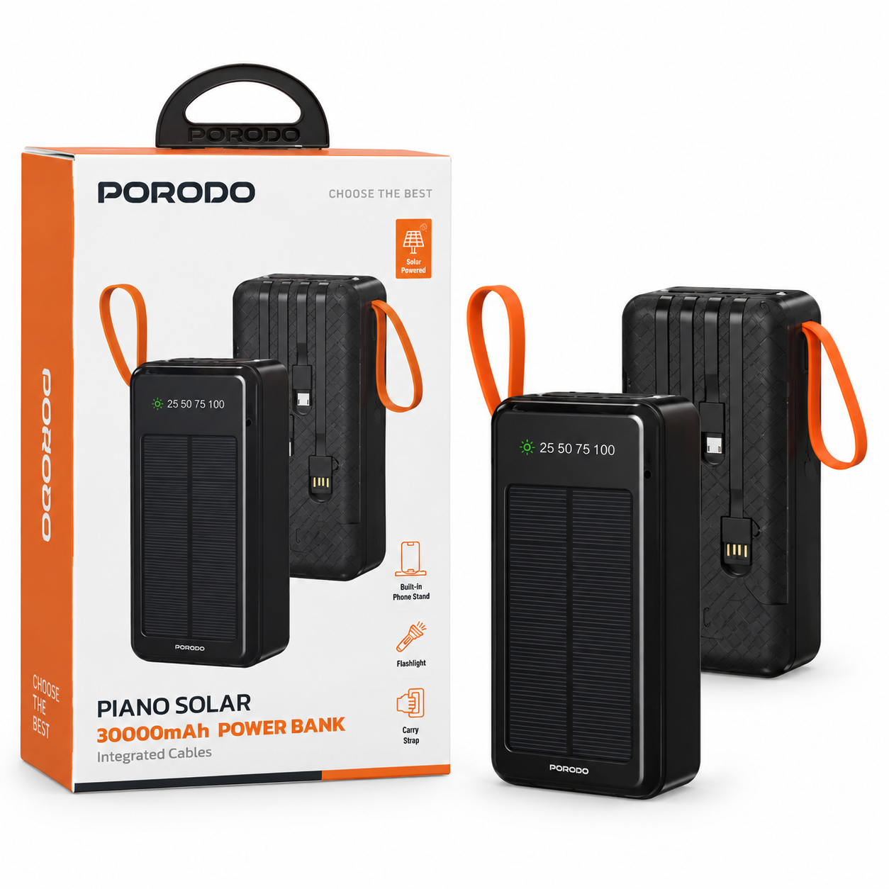 پاوربانک خورشیدی پرودو مدل Piano Solar ظرفیت 30000mAh